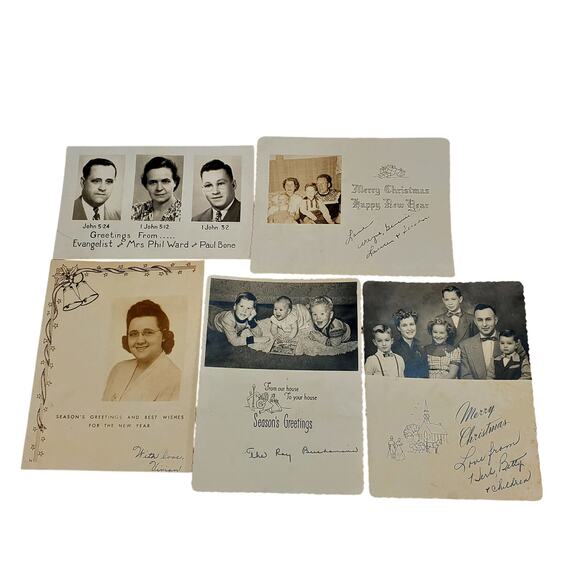 Junk Drawer Lot of 5 Vtg Monochrome Christmas Holiday Cards 5.5" x 3.5" B & W - Picture 1 of 4